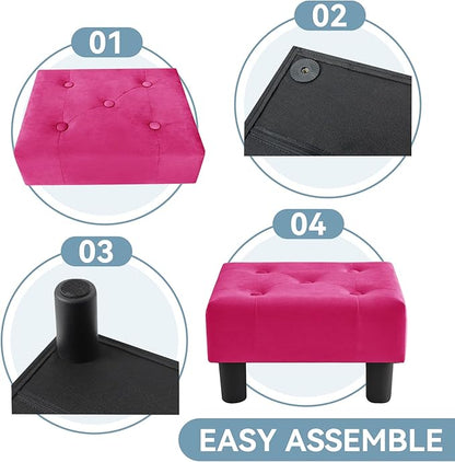 Poofzy Small Foot Stool Ottoman, Velvet Ottoman Foot Rest with Legs, Rectangle Foot Rest for Couch, Footstools and Ottomans Small for Living Room and Entryway (Hot Pink)