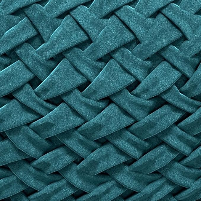 SIMPLIHOME Grafton Transitional Round Pouf in Teal Velvet Fabric for the Living Room, Bedroom and Kids Room