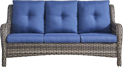 HUMMUH 4 Pieces Outdoor Furniture Patio Furniture Set Wicker Outdoor Sectional Sofa with Swivel Rocking Chairs,Outdoor Coffee Table