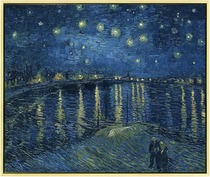 Wieco Art Gold Framed Art Starry Night Over The Rhone Canvas Prints Wall Art by Van Gogh Paintings Reproduction Canvas Prints Abstract Artwork for Living Room Wall Decor