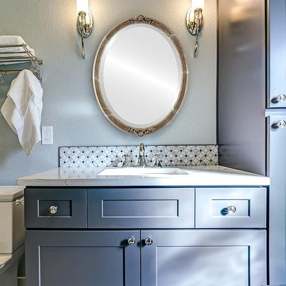 OVALCREST Oval Beveled Wall Mirror for Home Decor - Athena Style - Champagne Silver - 21" x 17" Outside Dimensions