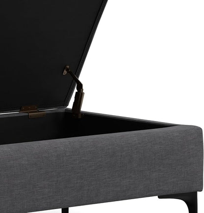 SIMPLIHOME Rebecca 48 inch Wide Mid Century Modern Rectangle Large Coffee Table Storage Ottoman with Lift up Lid in Slate Grey Polyester , Assembled, For the Living Room, Entryway and Family Room