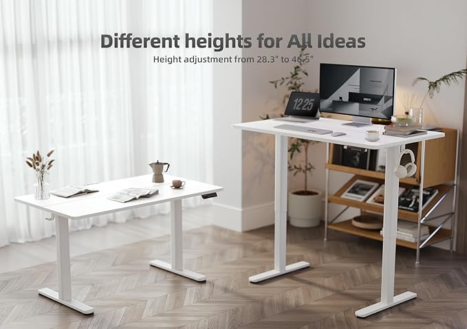 YDN Electric Standing Desk Adjustable Height, 55 x 24 Inches Stand up Desk with Cable Management, Home Office Desks with Splice Board, Warm White