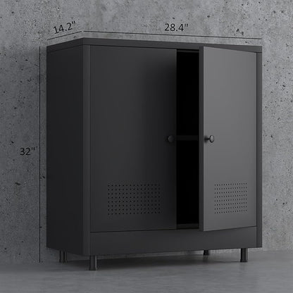 Metal Storage Cabinet with 2 Doors and Adjustable Shelf, Steel Accent Sideboard Buffet Cabinet for Home, Office, Garage, Entryway, Living Room, Kitchen Pantry and Dining Room (Black)