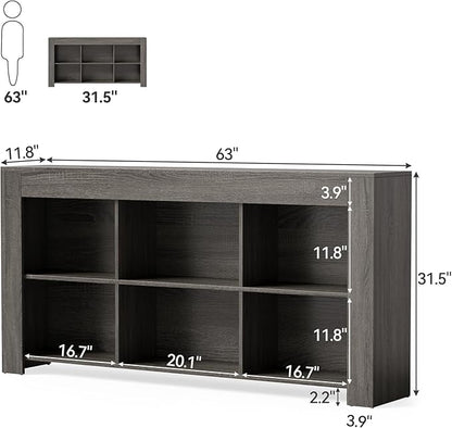 LITTLE TREE Console Table with Storage, 63-Inch Narrow Long Sofa Table, Entryway Table with 6 Cubes, Farmhouse Storage Shelves for Entryway, Living Room