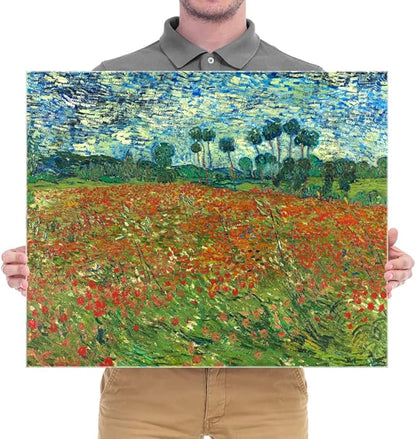 Wieco Art Large Poppy Field June 1890 Canvas Print of Vincent Van Gogh Wall Art Paintings Reproduction Field Pictures Artwork for Wall Decor and Home Decorations