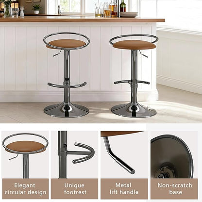Bar Stools Set of 2, Adjustable Swivel Counter Height Barstools with Upholstered Seat, PU Leather Counter Stools for Bar, Kitchen Island, Dining Room, Gloss Black
