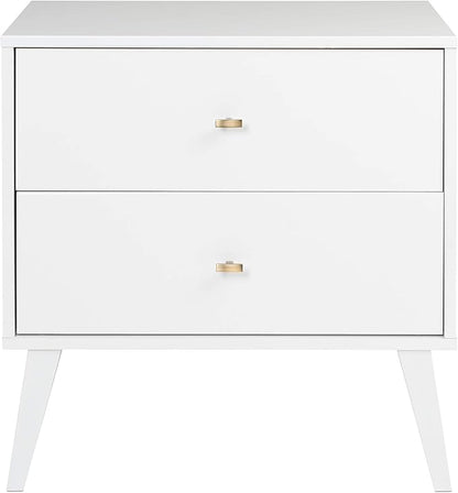 Prepac Milo Mid-Century Modern 2 Drawer Nightstand, Bedside Table, Contemporary Bedroom Furniture, 16"D x 25"W x 25"H, White
