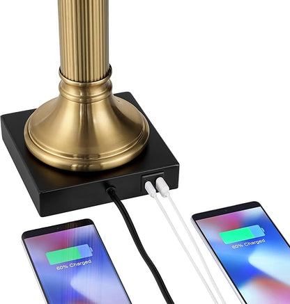 Possini Euro Design Wynne 30" Tall Traditional Glam Table Lamp with USB Ports A+C Charging Warm Gold Metal Black Drum Shade for Living Room Bedroom House Bedside Nightstand Office Reading Family