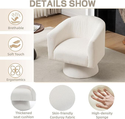 Swivel Accent Chair, Modern 360° Swivel Barrel Chair, Corduroy Upholstered Single Sofa for Living Room, Bedroom(Beige)