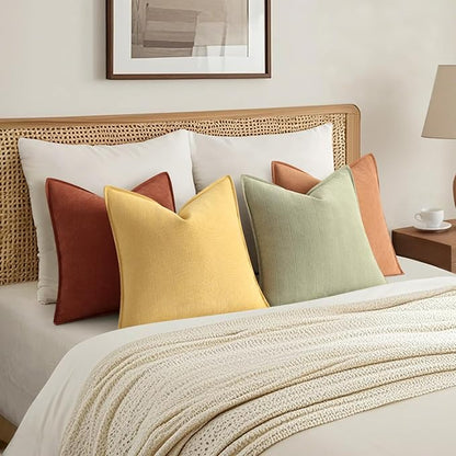 ZWJD Throw Pillow Covers 18x18 Set of 4 Chenille Pillow Covers with Elegant Design Soft and Luxurious Decorative Throw Pillows for Couch, Bed, and Home Decor