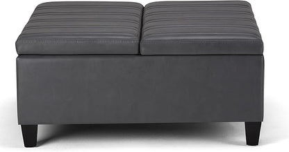 SIMPLIHOME Ellis 36 inch Wide Contemporary Square Coffee Table Storage Ottoman in Stone Grey Vegan Faux Leather, Assembled, For the Living Room and Bedroom