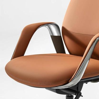 EUREKA ERGONOMIC Serene Executive Office Chair Genuine Leather Office Chair, Modern Executive Chair 135° Back Support Comfy Desk Chair with Arms & Aluminum Base for Home-Brown