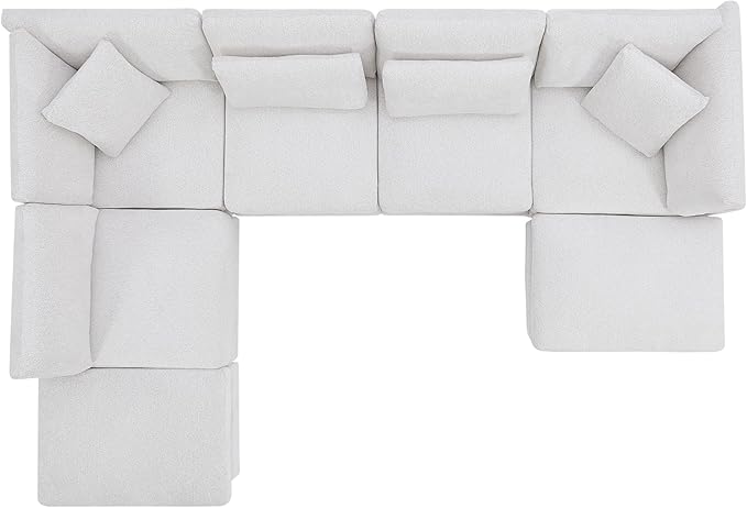 Christopher Knight Home Zery 7-Piece U-Shape Lounge Sofa Couch with Ottomans, Modern Modular Sectional Sofa Set with Pillow Back for Living Room, Chenille Upholstered Cloud Couch with Deep Seat,Beige