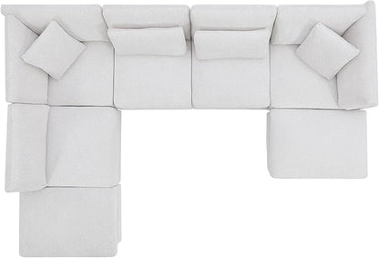 Christopher Knight Home Zery 7-Piece U-Shape Lounge Sofa Couch with Ottomans, Modern Modular Sectional Sofa Set with Pillow Back for Living Room, Chenille Upholstered Cloud Couch with Deep Seat,Beige