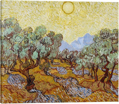 Wieco Art Olive Trees with Yellow Sky and Sun Canvas Print of Vincent Van Gogh Famous Oil Paintings Reproduction Classic Pictures Artwork Canvas Prints Wall Art for Home Decorations