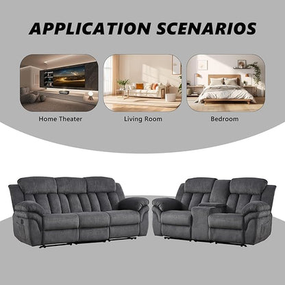 CANMOV Recliner Sofa Set, Manual Recliner Loveseat and 3-Seat Sofa with Overstuffed Armrest for Living Room,Bedroom Furniture,Office,2+3 Seat Grey