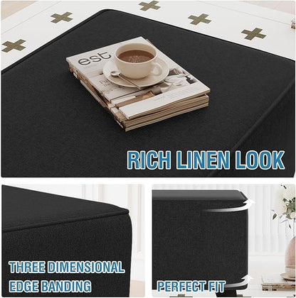 H.VERSAILTEX Ottoman Cover Rectangle Fit Length 33"-34" Footrest Linen Look Ottoman Slipcovers Thick Covers Slipcover Rectangle Slipcovers for Ottomans Sturdy Foot Stool Cover - Heather Black