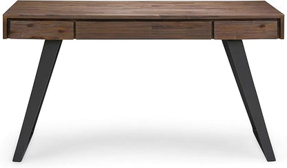 SIMPLIHOME Lowry Desk - 54-Inch Wide Solid Acacia Wood and Metal Writing Desk in Rustic Natural Aged Brown, Modern Industrial Home Office Computer Table with 2 Drawers and Flip-Down Keyboard Tray