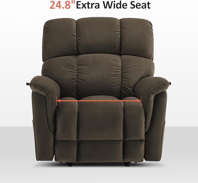 MCombo Large-Wide Dual Motor Power Lift Recliner Chair, Massage and Dual Heating for Elderly People, Infinite Position, Fabric R7166 (Coffee)