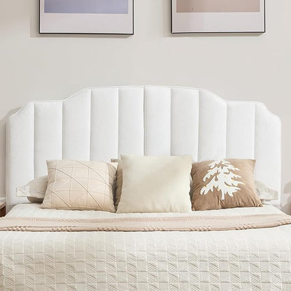 King Size Headboard, White Upholstered Headboard Adjustable Height&Width Velvet Headboards Modern Vertical Channel Design Bed Head Board, White