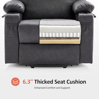 MCombo Large Power Lift Recliner Chair for Elderly, Lift Chair with Heat and Massage for Tall People, Extended Footrest, USB & Type C Ports, Cup Holders, Faux Leather 7516 (Large, Grey)