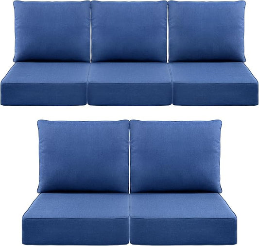Luxury 6" Outdoor Cushions for Patio Furniture, 24x24x6" Thick Seat Cushion Set of 5, Fade Resistant Couch Chair Replacement Cushions High Density Deep Wicker Chair Cushion w/ Removable Cover, Blue