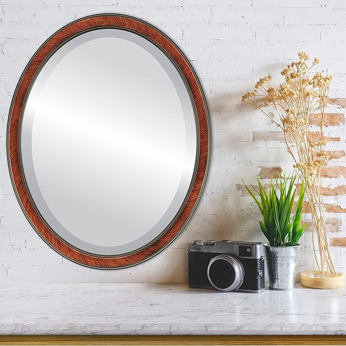 OVALCREST Oval Beveled Wall Mirror for Home Decor - Toronto Style - Vintage Walnut - 26" x 20"