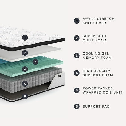 Signature Design by Ashley Chime Hybrid Full 12" Mattress with Gel Memory Foam, Medium Firm, Pressure Relief, Fiberglass Free Mattress in a Box