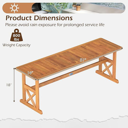 Tangkula Outdoor Acacia Wood Bench, Set of 2 Backless Patio Dining Bench with Slatted Seat & 800 lbs Weight Capacity, Outside Loveseat Seating Furniture for Front Porch, Garden, Balcony & Backyard