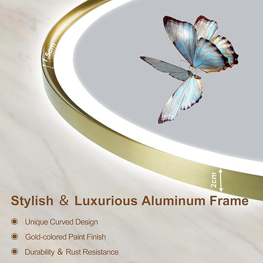 S'bagno 24'' Round Gold LED Mirror for Bathroom with Frontlit & Backlit, LED Vanity Mirror with Metal Frame, Anti-Fog, Stepless Dimmable, 3 Colors Temperature