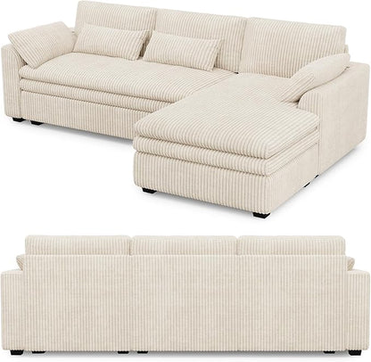 Belffin Large Modular Sectional Sofa with Deep Chaise, 104" Corduroy L Shaped Couch with 9" Soft Dual-Layer Seats Cushion for Living Room, Apartment, Beige