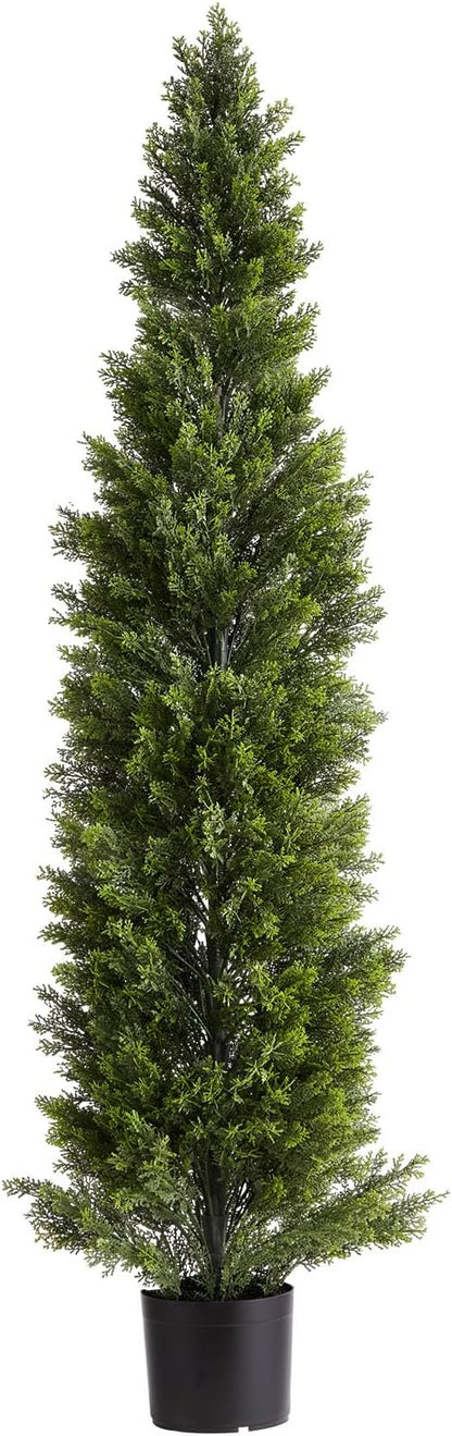 VEVOR Artificial Cedar Topiary Trees, 60 inch 2 Set Faux Pine Shrubs Plants, Fake Silk Tree Look Real, Easy Assembly for Decor Front Porch Outdoor Patio Garden Balcony Backyard Indoor Office