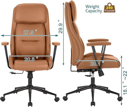 High Back Office Desk Chair,Ergonomic Reclining Office Chair,Modern Swivel Computer Chair,Conference Room Chairs,Brown Leather Chair with Lumbar Support,330lbs (Pure Brown)