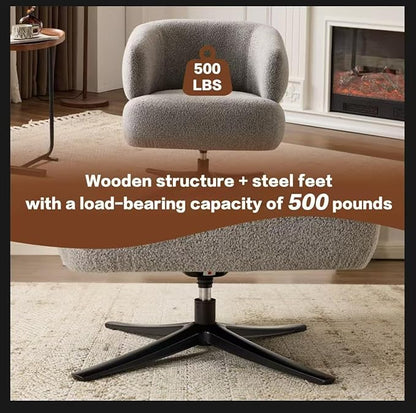 Pro 360° Swivel Accent Chair, Cuddle-Style Lounge Chair with Ergonomic Wrap-Around Backrest, 500LBS Capacity Grey Linen Fabric Rotatable Sofa Chair for Living Room, Balcony, Study