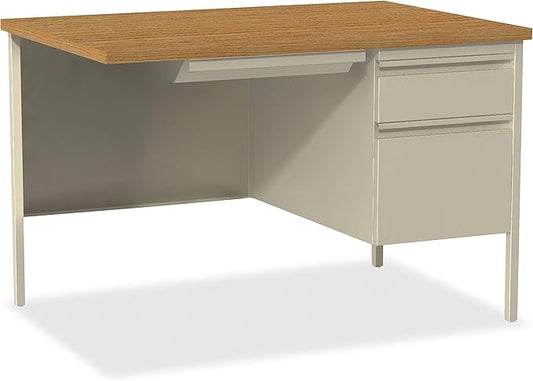 Lorell Single Right Pedestal Desk, 42 by 24 by 29-1/2-Inch, Putty Oak