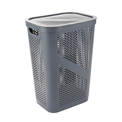 Mind Reader 60L Slim Laundry Hamper, Clothes Basket, Lid, Ventilated, Plastic, Set of 2, Gray