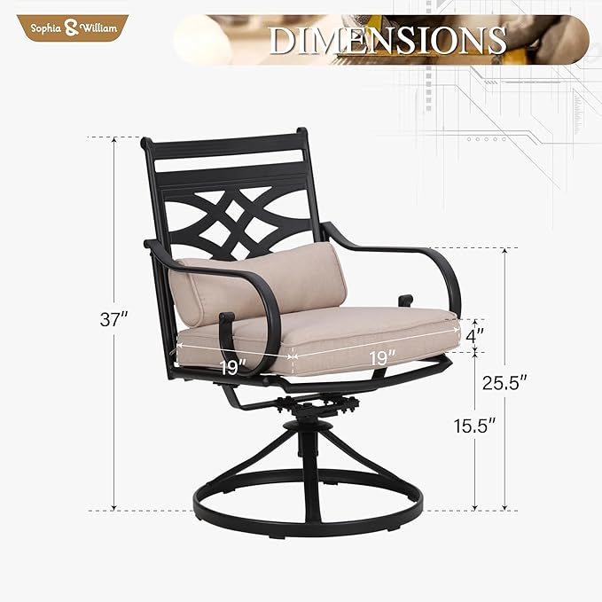 Sophia and William Patio Swivel Dining Chairs Set of 2, Outdoor Metal Armchairs, Outdoor Dining Chairs