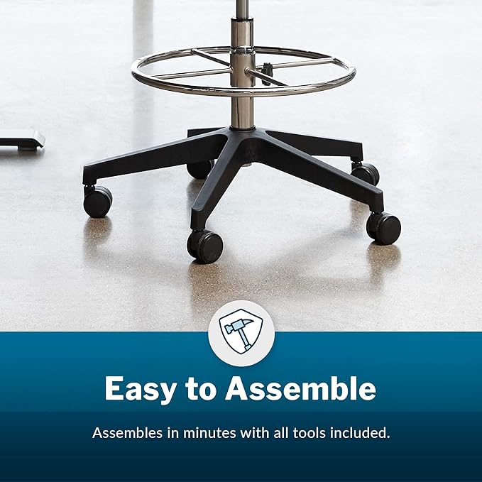 Vari Drafting Chair (VariDesk) - Tall Adjustable Office Chair with Footrest & Rolling Casters - Ergonomic Mesh Back for Lumbar Support - Ideal for Artist, Drafting Desk, or Counter Work - Black