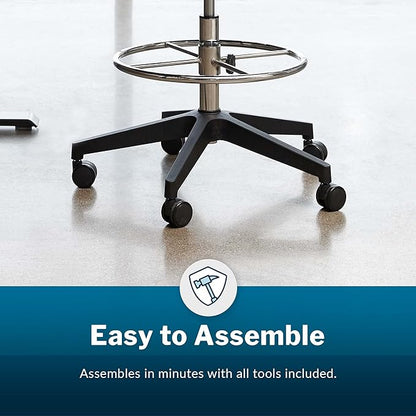 Vari Drafting Chair (VariDesk) - Tall Adjustable Office Chair with Footrest & Rolling Casters - Ergonomic Mesh Back for Lumbar Support - Ideal for Artist, Drafting Desk, or Counter Work - Black