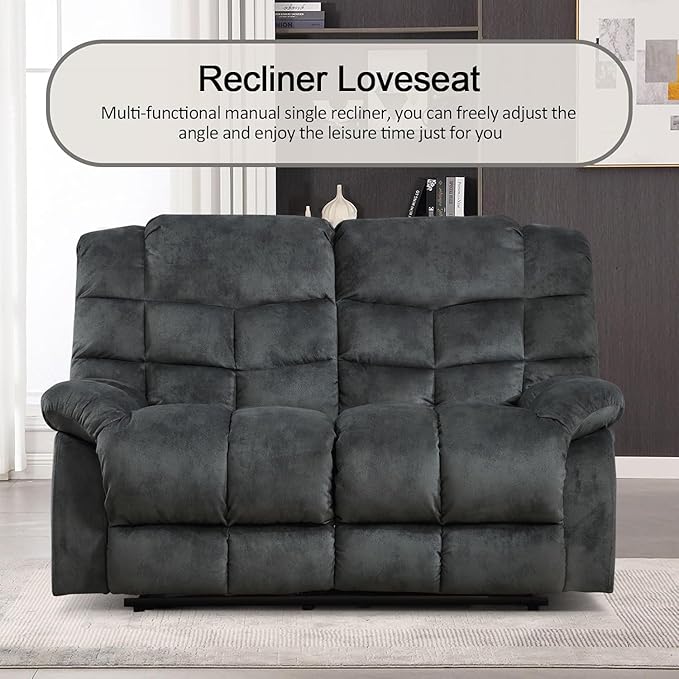 CANMOV Manual Recliner Sofa Set,2 Pieces Sofa Furniture Set for Living Room, Manual Reclining Loveseat and Recliner Sofa with Overstuffed Arms for Living Room, Bedroom, Grey(2+3)