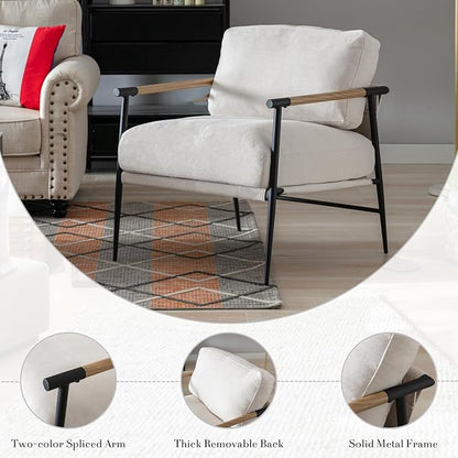 HEAH-YO Modern Accent Chair Set of 1, Upholstered Chenille Fabric Living Room Chair with Backrest, Comfy Armchair Side Chair for Bedroom, Beige