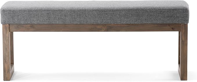 SIMPLIHOME Milltown 45 inch Wide Contemporary Rectangle Large Ottoman Bench in Grey Linen Look Fabric, Assembled, for the Living Room and Bedroom