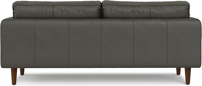 SIMPLIHOME Livingston 76-inch Wide Sofa in Coal Top Grain Genuine Leather, Handcrafted Mid-Century Modern Loveseat for Living Room, Compact 2-Seater with Feather-Wrapped Cushions and Solid Wood Frame