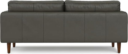 SIMPLIHOME Livingston 76-inch Wide Sofa in Coal Top Grain Genuine Leather, Handcrafted Mid-Century Modern Loveseat for Living Room, Compact 2-Seater with Feather-Wrapped Cushions and Solid Wood Frame