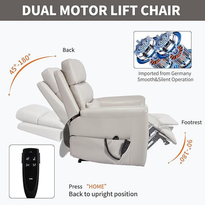 PELUMY Power Lift Recliner Chair for Elderly with Massage and Heat, Dual Motor Heavy Duty 350lbs Recliner, 8-Point Vibration & Lumbar Heating, Electric Lift Chair (Breathable Leather, Light Grey)