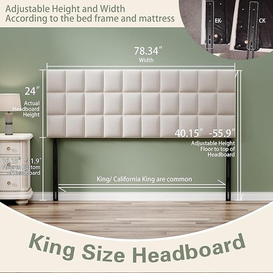 Andeworld Velvet Upholstered Tufted King Size Headboard,Wood Head Board with Metal Legs, Adjustable Height from 42” to 56”, Bed Headboard in Modern Design,Backboard for Bed, Beige