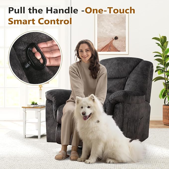 ANJ 2PCS Oversized Rocker Recliner Chairs Set, Manual 360° Swivel Recliners, Comfy Glider Rocking Chairs for Big Man, Extra Wide Overstuffed Reclining Chairs with Side Pocket for Living Room, Grey