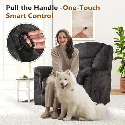 ANJ 2PCS Oversized Rocker Recliner Chairs Set, Manual 360° Swivel Recliners, Comfy Glider Rocking Chairs for Big Man, Extra Wide Overstuffed Reclining Chairs with Side Pocket for Living Room, Grey