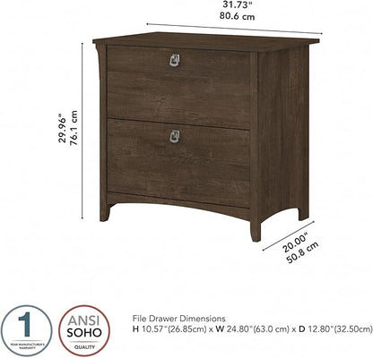 Bush Furniture Salinas 2 Drawer Lateral File Cabinet in Ash Brown, Home Office Storage Solution, Organizer with Drawers for Workspace, Filing Unit